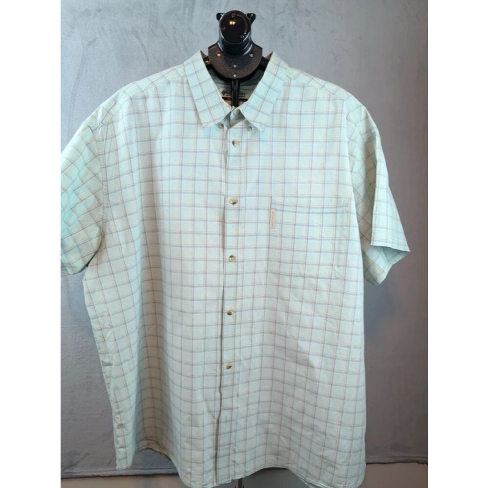 Columbia Sportswear Men's 4X Plaid Button Down Shirt Light Mint Green Blue Big